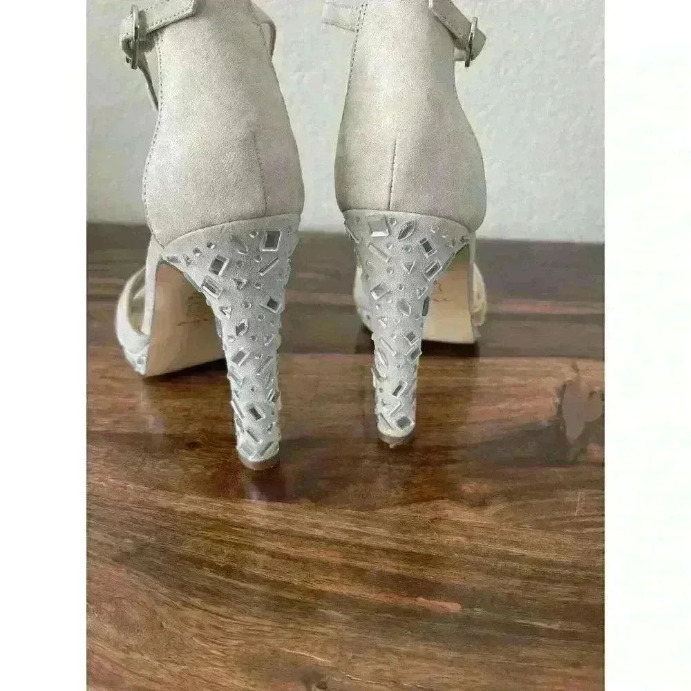 NINA FEYRA Women's Champagne glam heels open strappy Size 8, In Box 4